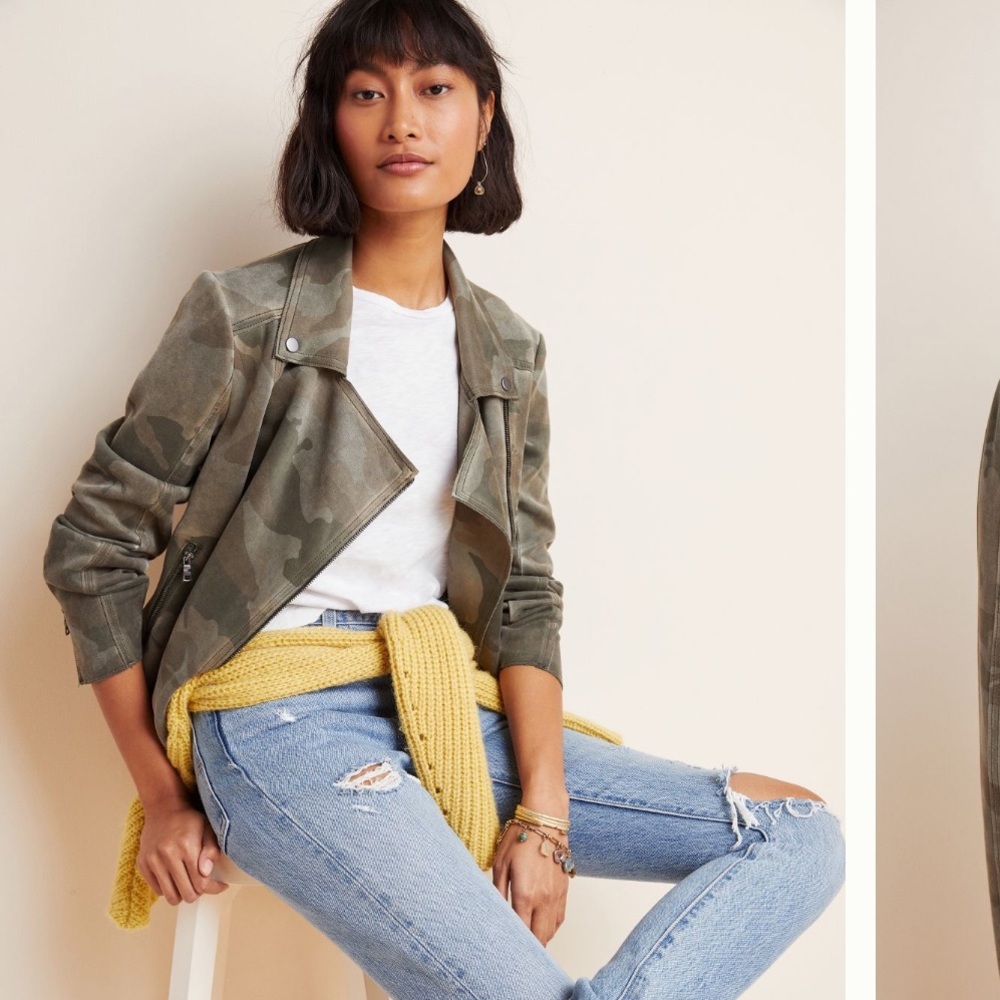 Anthropologie Marrakech camo sueded moto jacket
